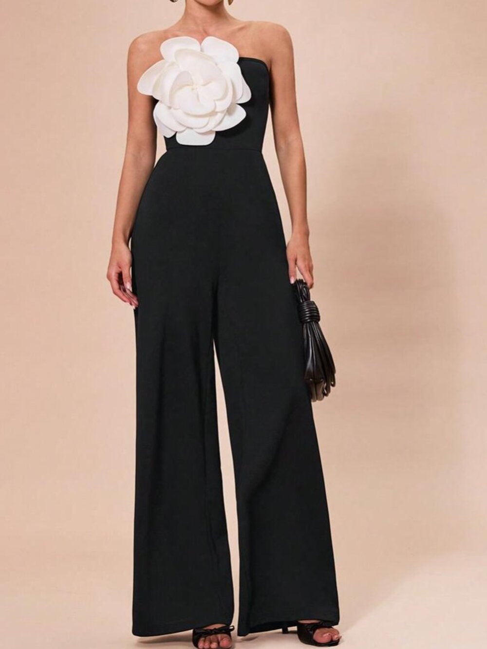 NEW - Elegant 3D Floral Strapless Wide Leg Jumpsuit Chic Party Glam - Picture 1 of 9